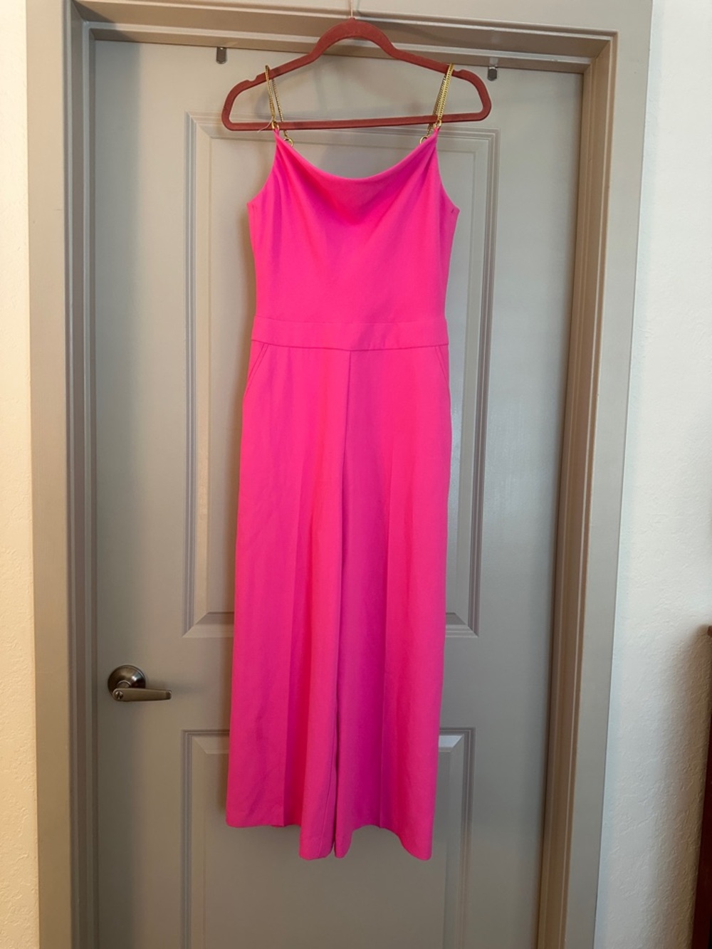 Trina Turk Bright Pink Jumpsuit with Gold Chain Straps